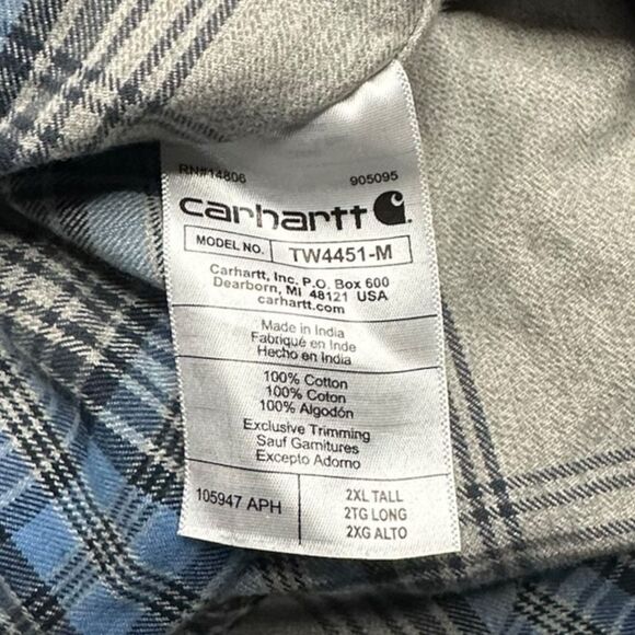 CARHARTT Men’s Tan Gray Blue Plaid Long Sleeve Button Front Work Shirt Loose Fit - Picture 4 of 6